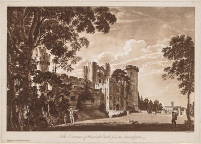 Uitzichten van Warwick Castle: De Ingang van Warwick Castle vanaf de Lagere Hof door Paul Sandby