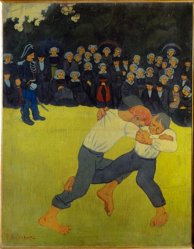 La lutte Bretonne (schilderij op doek) door Paul Serusier