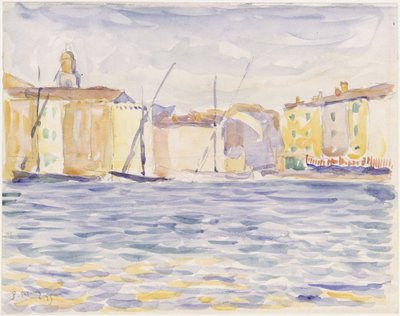 Huizen bij een aanlegplaats in het zuiden door Paul Signac