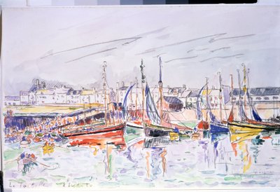 Zeilboten in de haven van La Turballe in Loire Atlantique. door Paul Signac