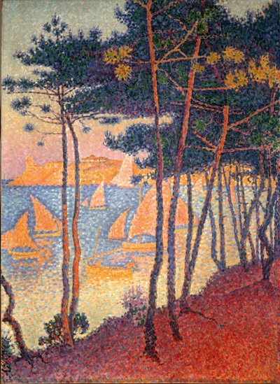 Zeilen en dennen door Paul Signac
