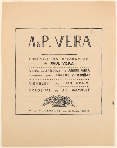 Tekening, Titelpagina, A & P Vera, Decoratieve compositie van Paul Vera/Vues de Jardins d