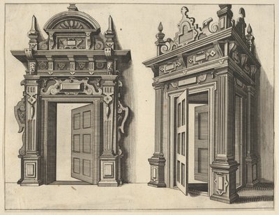 Twee houten portalen uit Verscheyden Schrynwerck door Paul Vredeman de Vries