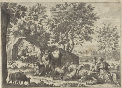 Herder en herderin bij een kudde door Paul van Somer (II)