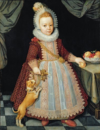 Portret van een kind met een rammelaar door Paul van Somer