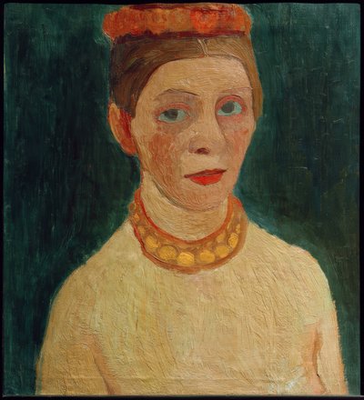 Zelfportret met rode krans in het haar door Paula Modersohn Becker