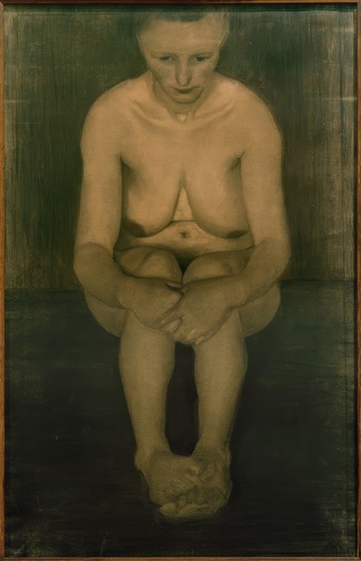 Zittende vrouwelijke naakt, frontaal met gekruiste voeten door Paula Modersohn Becker