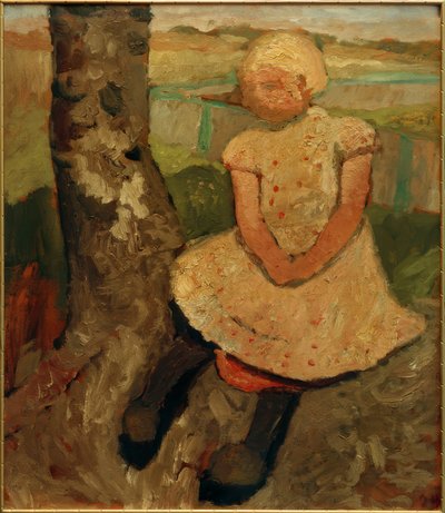 Zittend kind onder een boom door Paula Modersohn Becker