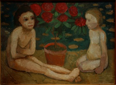 Twee zittende kinderakten door Paula Modersohn Becker
