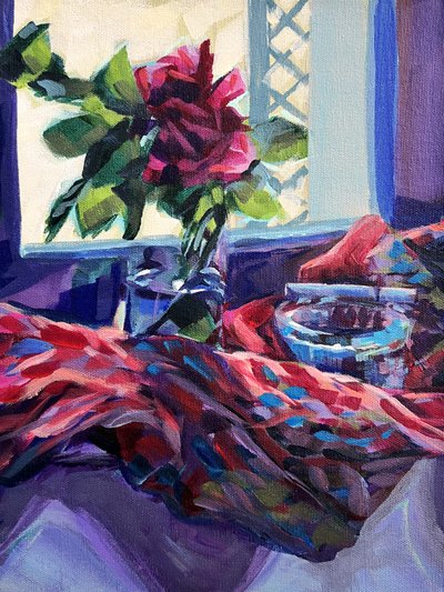 Levendig rozenraam-stilleven door Pauline Wegman | Key and Sea Creative
