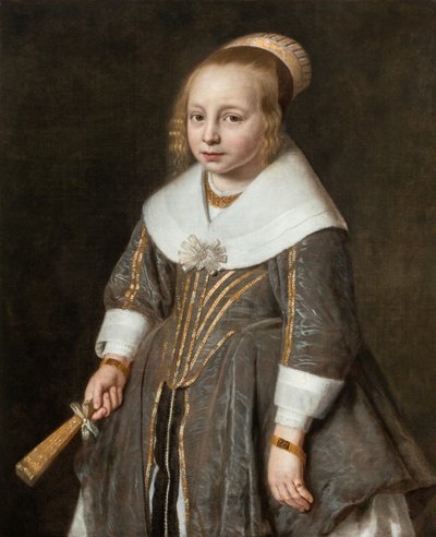 Portret van een jong meisje met een waaier door Paulus Hennekyn