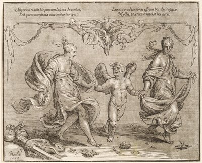 Cupido Danst met Twee Allegorische Vrouwen door Paulus Moreelse