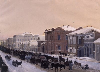 Tomsk, Magistratskaya straat tijdens het vastenavond in 1897 door Pavel Mikhaylovich Kosharov