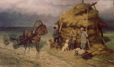 Jagers gevangen in een storm door Pavel Osipovich Kovalevsky