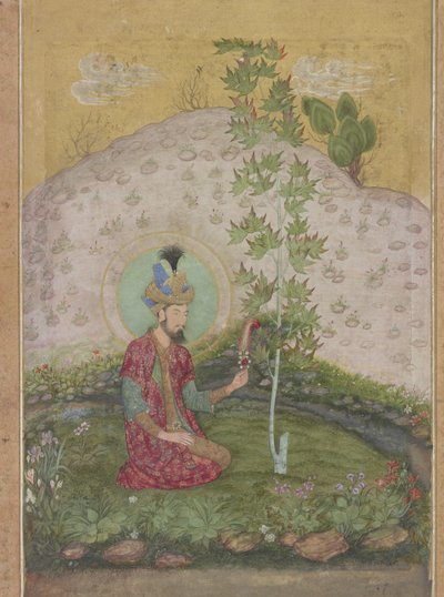 Detail van Humayun zittend in een landschap, uit het Late Shah Jahan Album, ca. 1650 door Payag