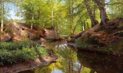 P. Mönsted, Zonnige dag aan de bosbeek door Peder Monsted