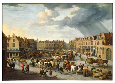De Oude Ossenmarkt in Antwerpen door Peeter van Bredael