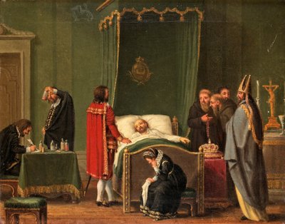 Sten Sture bij het sterfbed van koning Karel VIII van Zweden door Pehr Hilleström