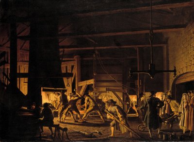 In de anker-smidse in Söderfors. De smeden hard aan het werk door Pehr Hilleström d.ä.