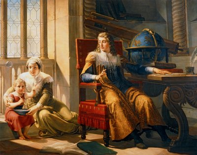Isaac Newtong ontdekt de refractie van licht (schilderij op doek) door Pelagio Palagi