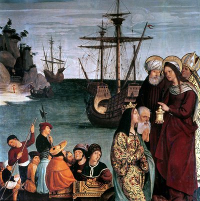 Maria Magdalena aan boord van een schip, van het altaarstuk van Sint Magdalen door Pera Matas