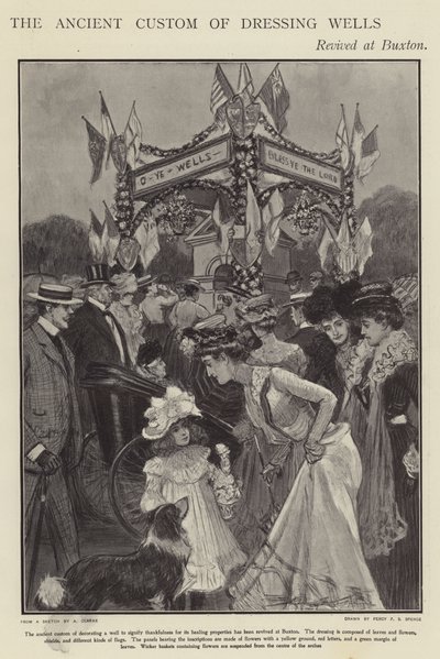 De Oude Traditie van het Versieren van Bronnen Herleefd in Buxton, Derbyshire door Percy F.S. (after) Spence