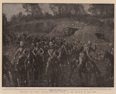 Schemering en vrede, cavalerie die paarden water geeft in de veiligheid van de schemering door Percy F.S. Spence