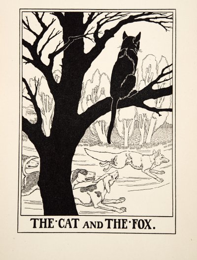 De kat en de vos, uit A Hundred Fables of Aesop, uitgegeven 1903 (gravure) door Percy J. Billingshurst