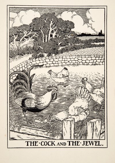 De haan en het juweel, uit Honderd fabels van Aesopus door Percy J. Billingshurst