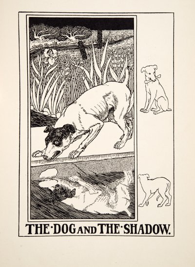 De hond en de schaduw, uit Honderd fabels van Aesopus door Percy J. Billingshurst