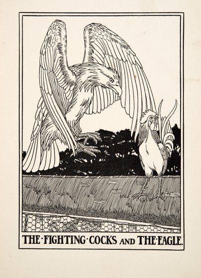 De vechtende hanen en de adelaar, uit Honderd fabels van Aesopus, uitgegeven 1903 door Percy J. Billingshurst