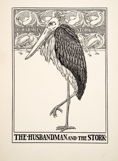 De boer en de ooievaar, uit Honderd fabels van Aesopus door Percy J. Billingshurst
