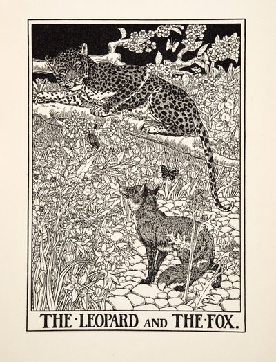 De luipaard en de vos, uit Honderd fabels van Aesopus, uitgegeven 1903 door Percy J. Billingshurst