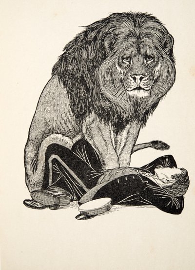 De leeuw en zijn verzorger, uit Honderd anekdotes van dieren, pub. 1924 door Percy J. Billingshurst