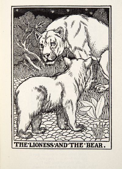 De Leeuwin en de Beer, uit Fontaine Fabels, uitgegeven 1905 door Percy J. Billingshurst