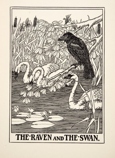 De raaf en de zwaan, uit Honderd fabels van Aesopus, uitgegeven 1903 door Percy J. Billingshurst