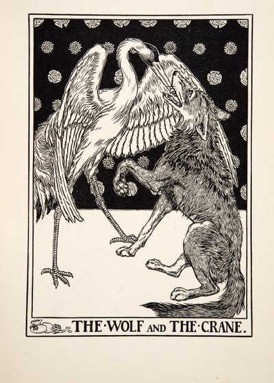 De wolf en de kraanvogel, uit Honderd fabels van Aesopus door Percy J. Billingshurst