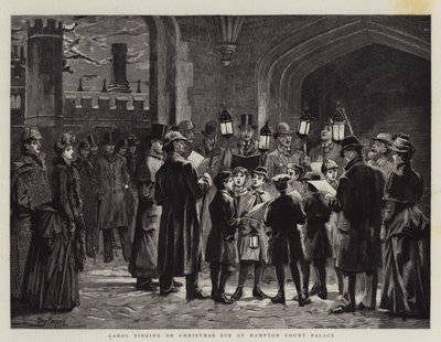 Kerstliederen zingen op kerstavond in Hampton Court Palace door Percy Macquoid