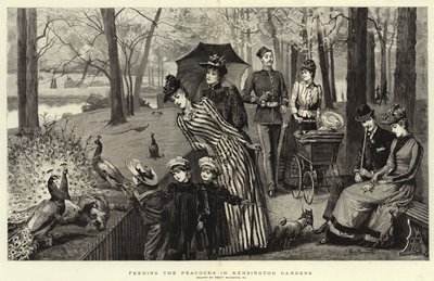 De pauwen voeren in Kensington Gardens door Percy Macquoid