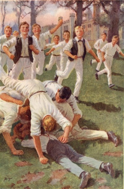 De twee stormen samen naar binnen en werpen zich op de bal door Percy Tarrant