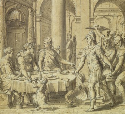 Het banket van Dido en Aeneas, model voor een wandtapijt in de serie Het verhaal van Aeneas, c.1532 door Perino del Vaga