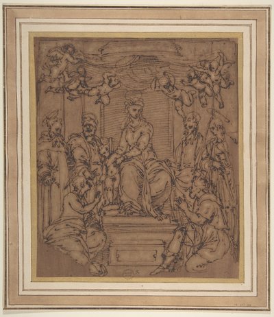 Maagd en kind op de troon met Sint-Antonius Abt, Sint-Pieter, Sint-Paulus, 1522-23 door Perino del Vaga