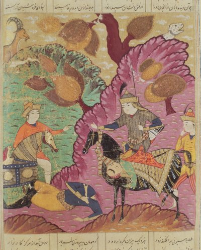 Gevecht tussen Piran en Bizn, illustratie uit de Shahnama (Boek der Koningen) door Abul-Qasim Manur Firdawsi (ca. 934-ca. 1020) 1619 door Persian School