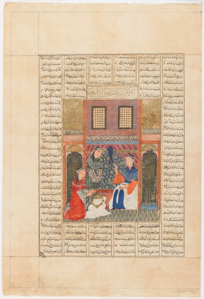 Folio uit een Shahnama (Boek der Koningen) door Firdawsi (overleden 1020); Recto: Sandukht Wordt Zich Bewust van Rudaba