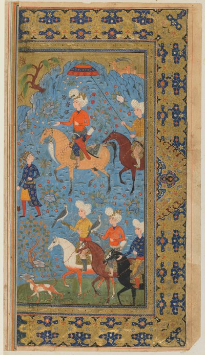 Folio uit Shahnama (Boek der Koningen) door Firdawsi; Een koninklijke jacht door Persian School