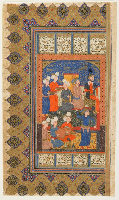 Folio uit Shahnama (Boek der Koningen) door Firdawsi; Luhrasp op een troon door Persian School