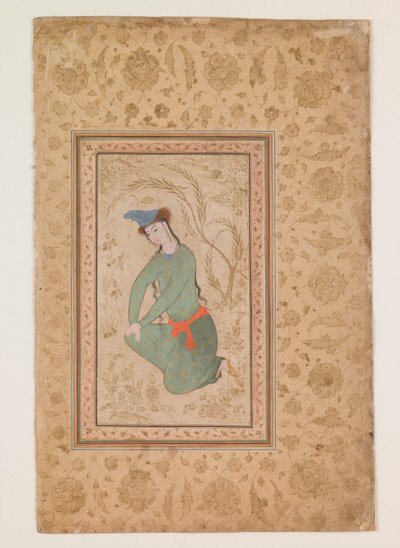 Knielende jeugd, vroeg 17e eeuw (aquarel op papier) door Persian School