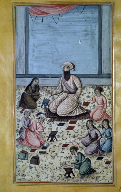 Koranische basisschool in Perzië van de 19e eeuw. Perzische miniatuur door Persian School