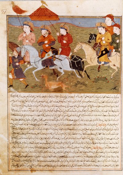 Voorstelling van Houlagou Khan, kleinzoon van Genghis Khan door Persian School