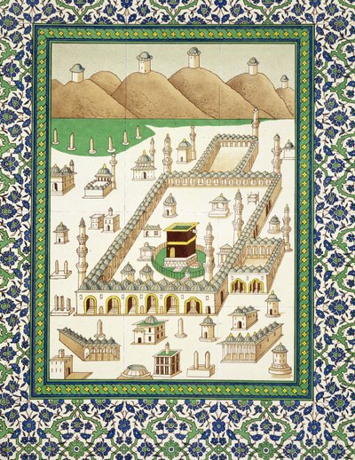 Schematisch overzicht van Mekka, met de Kaäba, uit een boek over Perzische keramiek door Persian School
